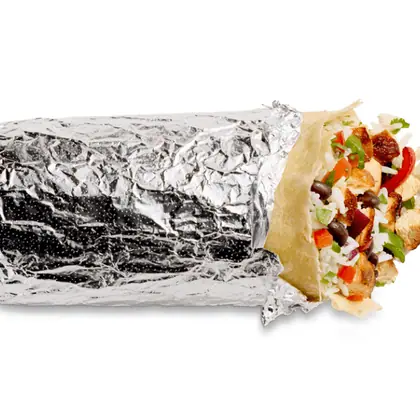 Chipotle burrito with chicken, rice, and beans