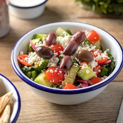 Greek salad with feta, olives, and tomatoes
